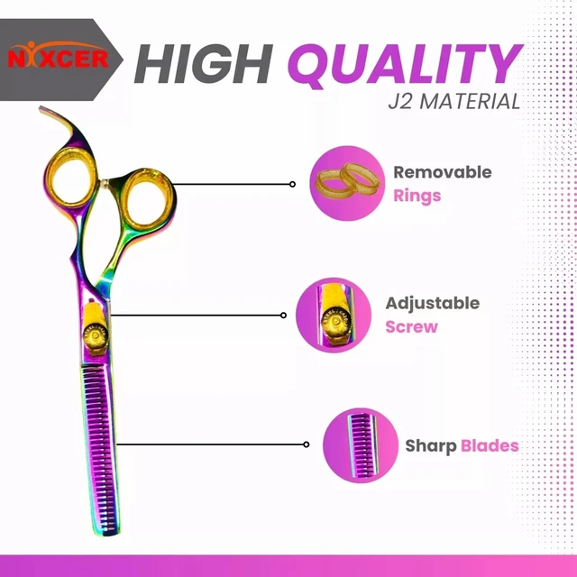 Alt view image 3 of 5 - Nixcer Hair Thinning Scissors - Sharp Teeth CNC Blade with Fine Adjustment 6" 420C J2 Japanese Steel Professional Thinners for Men, Women Rainbow