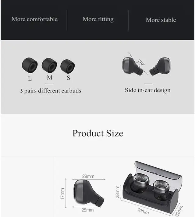 Alt view image 5 of 7 - QCY Q29 True Wireless Cord-Free Bluetooth 4.1 Mini Earphones English Version