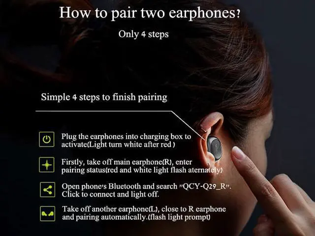 Alt view image 6 of 7 - QCY Q29 True Wireless Cord-Free Bluetooth 4.1 Mini Earphones English Version