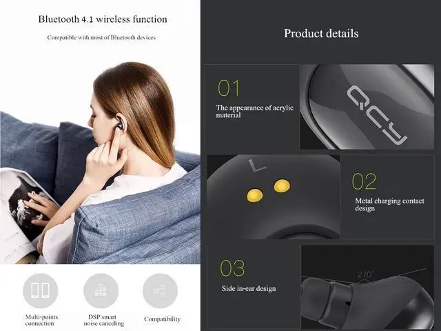Alt view image 7 of 7 - QCY Q29 True Wireless Cord-Free Bluetooth 4.1 Mini Earphones English Version