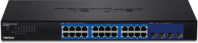 Alt view image 3 of 20 - TRENDnet 28-Port Web Smart Switch, 24 x Gigabit Ports, 4 x 10G SFP+ Slots, High Speed Network Uplinks, 128 Gbps Switching Capacity, Network Ethernet Switch, 1U Rack Mountable, Black, TEG-30284