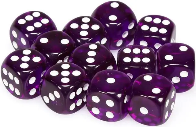 Alt view image 2 of 7 - d6Cube16mmTR PUwh (12) 6-sided Dice: Translucent Purple Chessex Manufacturing CHX23607