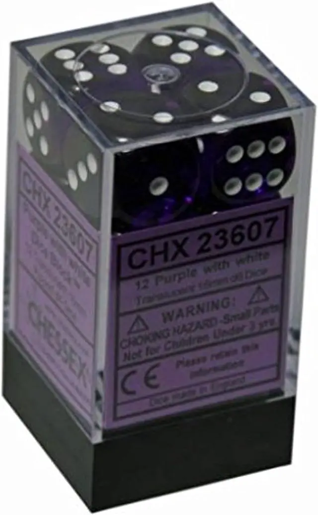 Alt view image 3 of 7 - d6Cube16mmTR PUwh (12) 6-sided Dice: Translucent Purple Chessex Manufacturing CHX23607