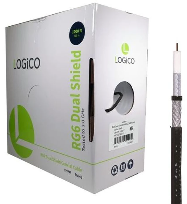 Alt view image 6 of 6 - RG6 Coaxial Cable CCS 18AWG Dual Shield Coax 1000ft TV Antenna Satellite Black