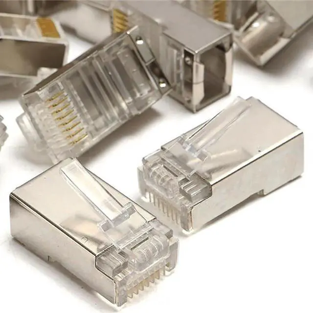 Alt view image 4 of 4 - 100 pcs RJ45 8P8C CAT5E Shielded Modular plug gold plated network connector