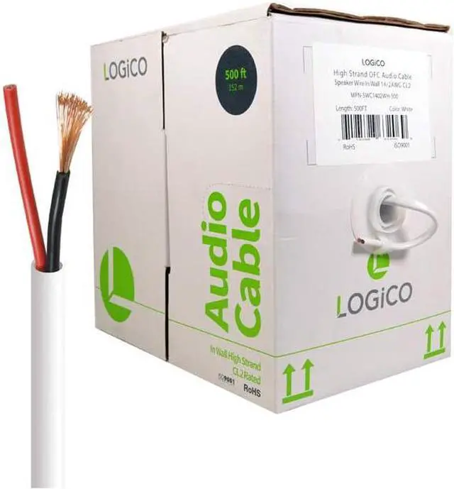 Main image of In Wall Audio Speaker Cable Wire 14/2 Gauge/AWG OFC Pure Copper 500ft White