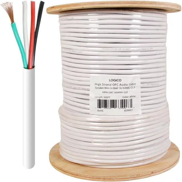 Main image of 500ft Speaker Wire 16AWG 4 Conductor 16/4 CL3 In-Wall Audio Bare Copper Cable White