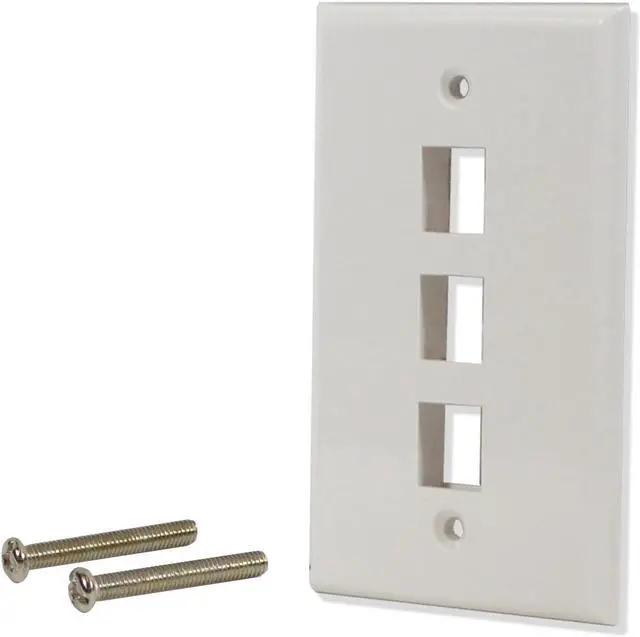 Main image of 5 Pack Lot 3 port Hole Keystone Jack Wall Plate Smooth Surface White