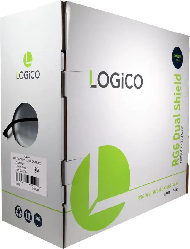 Alt view image 2 of 5 - RG6 Coaxial Cable CCS 18AWG Dual Shield Coax 1000ft TV Antenna Satellite Black