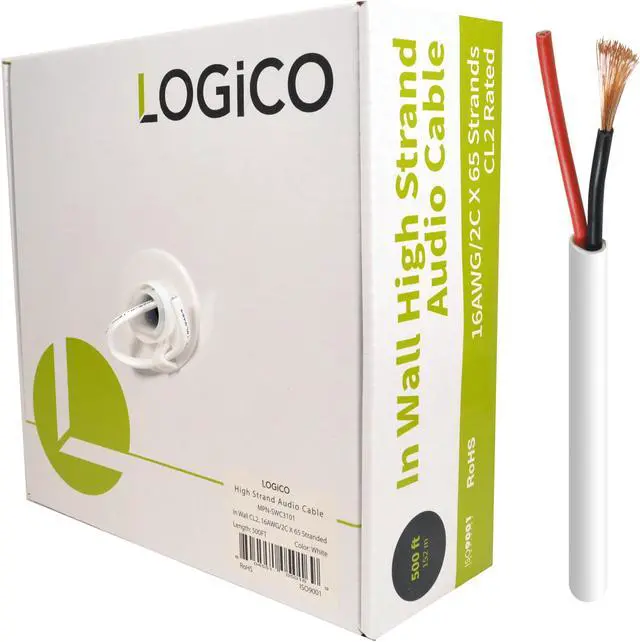 Alt view image 2 of 7 - 500ft Speaker Wire 16AWG 2 Conductor 16/2 CL2 In-Wall Audio CCA Cable White