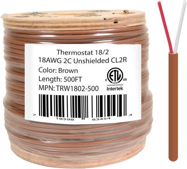 Main image of 18/2 Thermostat Wire HVAC Bare Copper Cable CMR/Riser-Rated Power Circuit 500ft Brown