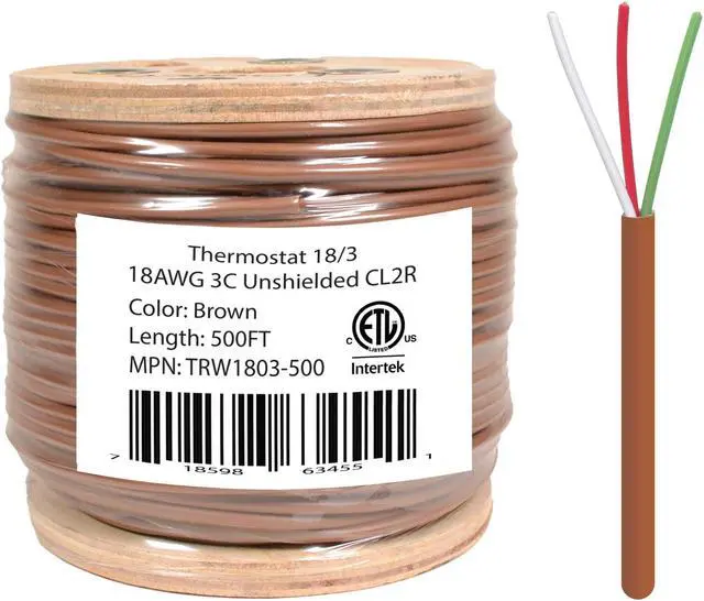 Main image of 18/3 Thermostat Wire HVAC Bare Copper Cable CMR/Riser-Rated Power Circuit 500ft Brown