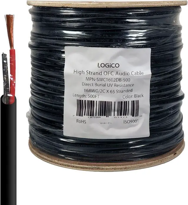 Main image of 500ft Speaker Wire 16AWG 2 Conductor 16/2 Direct Burial In-Wall Audio Bare Copper