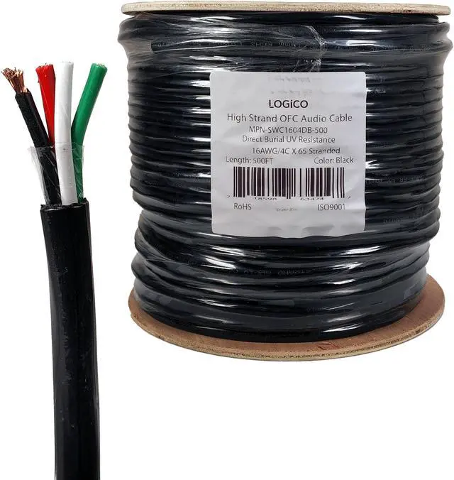 Alt view image 4 of 6 - 500ft Speaker Wire 16AWG 4 Conductor 16/4 Direct Burial In-Wall Audio Copper Black
