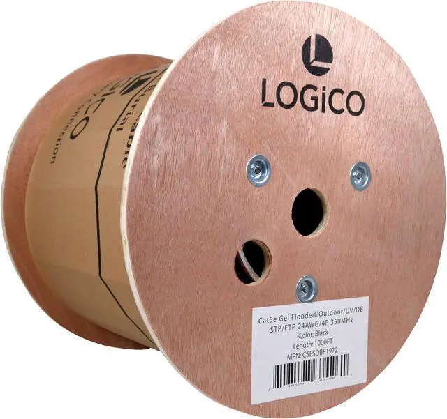 Alt view image 2 of 5 - Cat5e Shielded Gel Filled Network Cable 1000FT Black Direct Burial Bare Copper