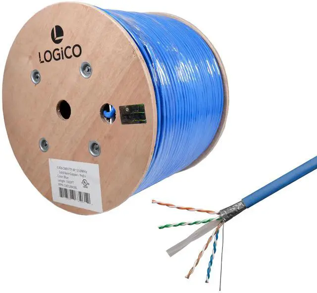 Main image of Cat6 FTP Shielded Riser (CMR) Bulk Ethernet Cable 550Mhz Pure Copper Blue 1000ft