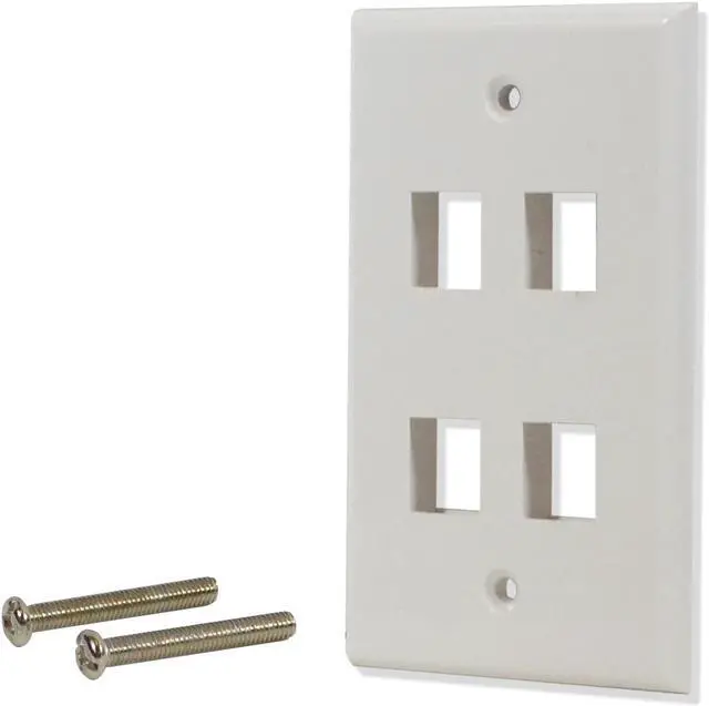 Main image of 50 Pack Lot 4 port Hole Keystone Jack Wall Plate Smooth Surface White