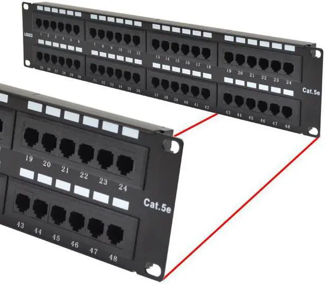 Main image of Cat5e 48 Port Patch Panel Ethernet Network LAN RJ45 UTP 2U Rack Mount 110