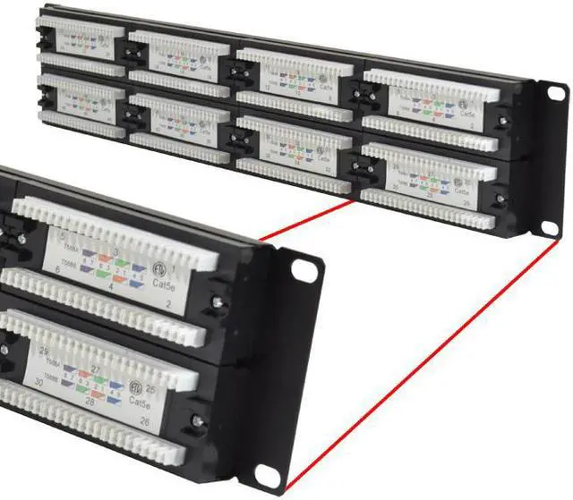 Alt view image 2 of 3 - Cat5e 48 Port Patch Panel Ethernet Network LAN RJ45 UTP 2U Rack Mount 110