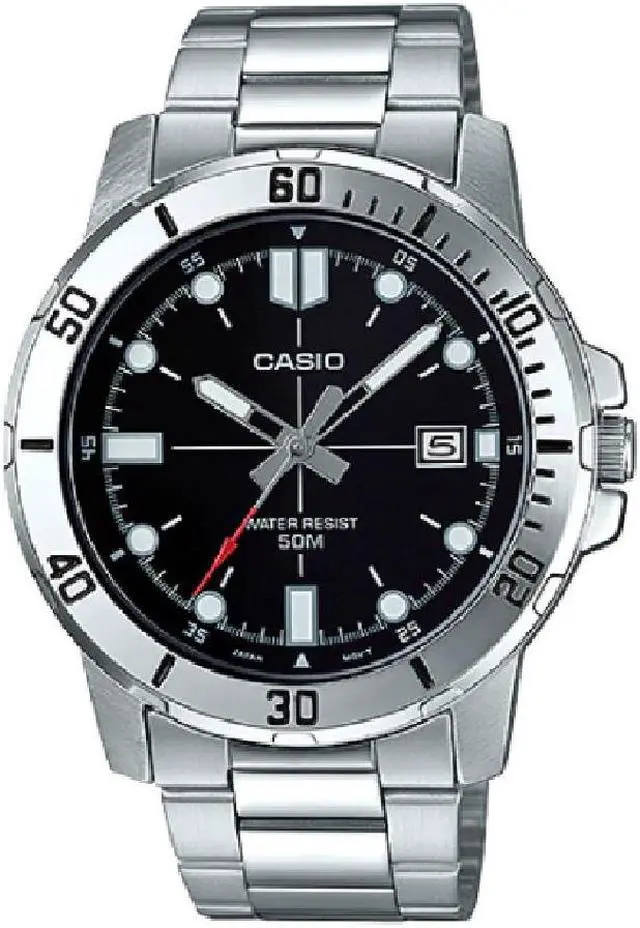 Main image of Casio Mens Analog Stainless Steel Band and Case Silver Black Dial 50-meter Water Resistance Watch  MTP-VD01D-1EVUDF