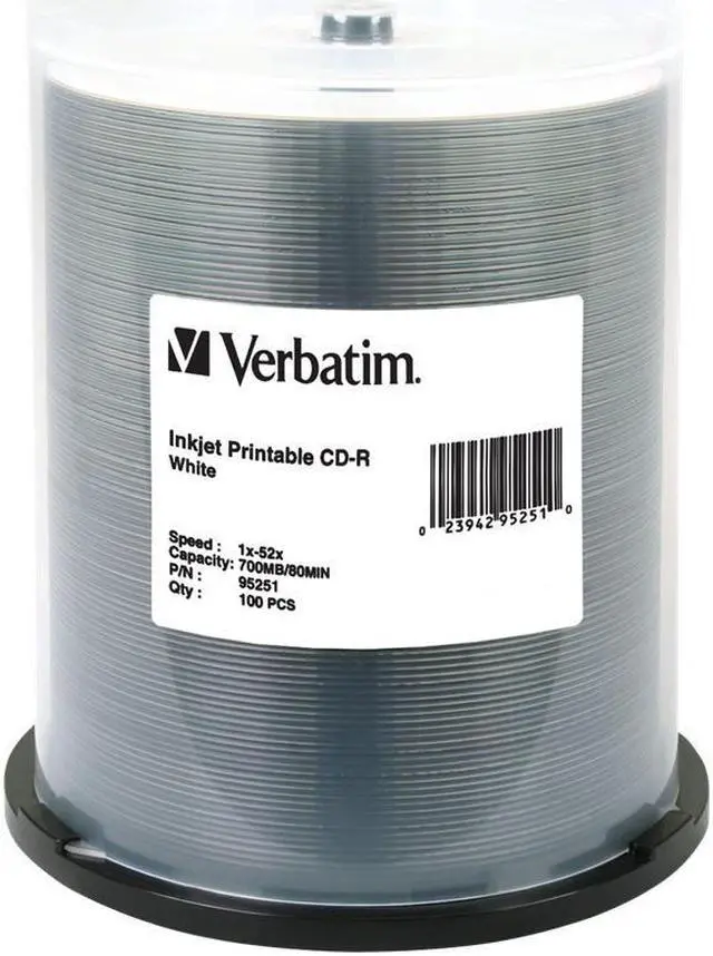 Alt view image 6 of 15 - Verbatim CD-R 700MB 52X White Inkjet Printable - 100pk Spindle