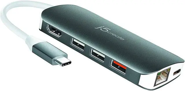 Alt view image 8 of 20 - j5create USB-C Multi Adapter-HDMI / Ethernet / USB 3.1 / PD 3.0 / Memory Card Reader / Writer
