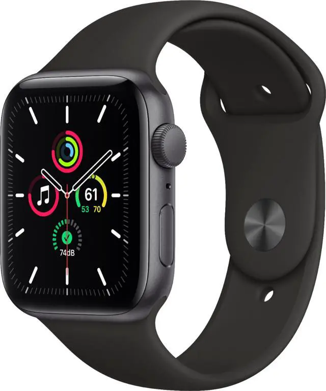 Alt view image 6 of 8 - Apple Watch SE (GPS) 44mm Space Gray Aluminum Case with Black Sport Band - Space Gray MYDT2LL/A