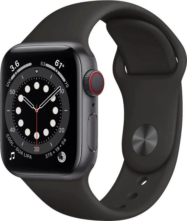 Alt view image 5 of 7 - Apple Watch Series 6 40mm Space Gray Aluminum Case with Black Sport Band GPS + Cellular M02Q3LL/A