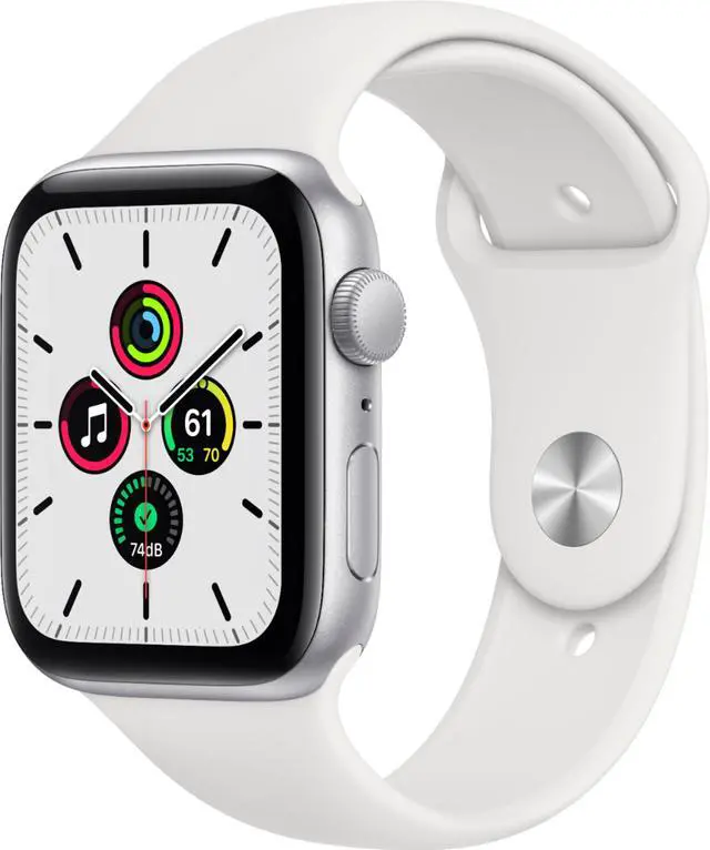 Alt view image 6 of 10 - Apple Watch SE 44mm Silver Aluminum Case with White Sport Band GPS MYDQ2LL/A