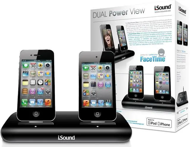 Alt view image 11 of 11 - iSound Dual Power View Charging Dock for iPhone 3G/3GS/4/4s, iPod Touch 1/2/3/4th generation, iPod Nano 5/6th generation - Black