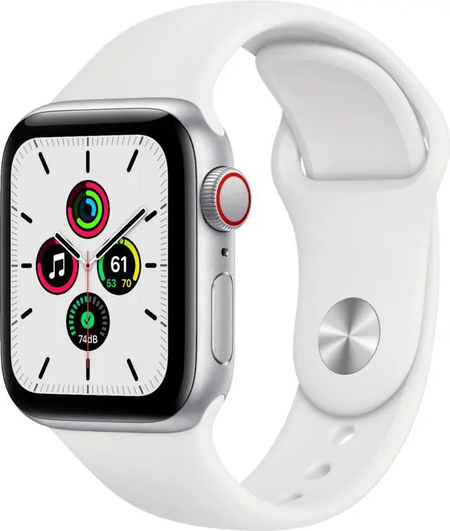 Main image of Apple Watch SE Cell 40mm Silver Aluminum - White Sport Band MYE82LL/A