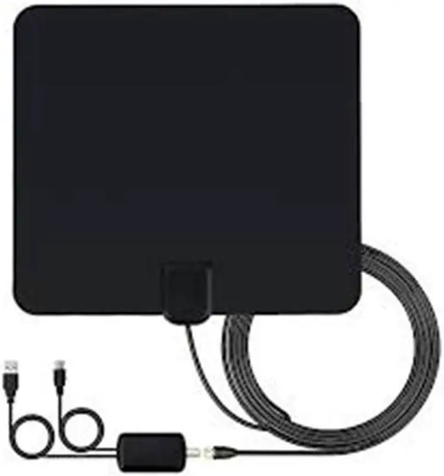 Main image of one for all 14432 hdtv antenna amplified indoor flat tv antenna, 50 mile range -5 feet coaxial cable - black