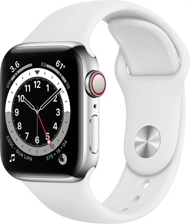 Alt view image 6 of 11 - Apple Watch 40mm Silver Stainless Case with White Sport Band GPS + Cellular M02U3LL/A