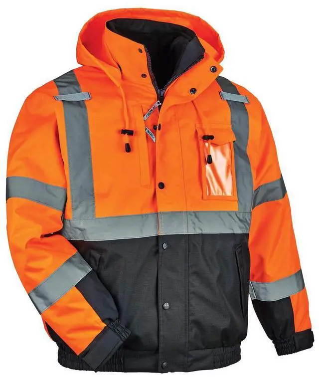 Alt view image 4 of 4 - Ergodyne 25583 GloWear 8381 Class 3 Hi-Vis 4-in-1 Quilted Bomber Jacket - Orange - Medium