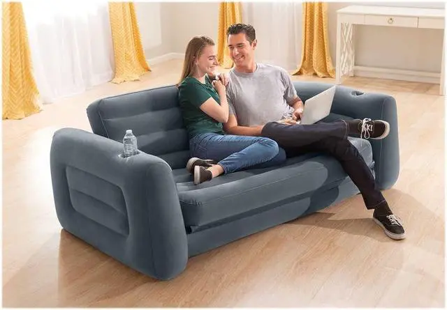 Alt view image 9 of 12 - Intex Queen Size Inflatable Pull-Out Sofa Bed Sleep Away Futon Couch, Dark Gray
