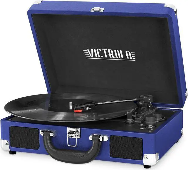 Alt view image 8 of 8 - Innovative Technology 3-Speed Vintage Bluetooth Suitcase Turntable - Blue