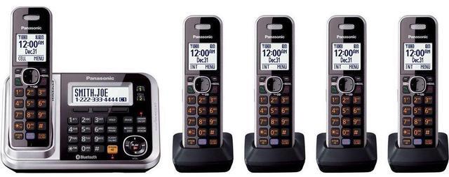 Alt view image 4 of 7 - Panasonic KX-TG7875S 1.9 GHz DECT 6.0 Link to Cell Via Bluetooth Cordless Phone with Integrated Answering Machine and 5 Handsets