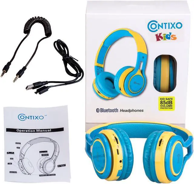 Alt view image 10 of 17 - Contixo KB-2600 Kid Safe 85dB Over The Ear Foldable Wireless Bluetooth Headphone with Volume Limiter, Built-in Micro Phone, Micro SD Card Music Player, FM Stereo Radio, Blue+Yellow