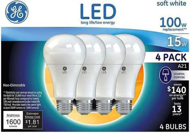 Alt view image 2 of 3 - GE Soft White 100W Replacement LED Light Bulbs General Purpose A21 (4-pack)