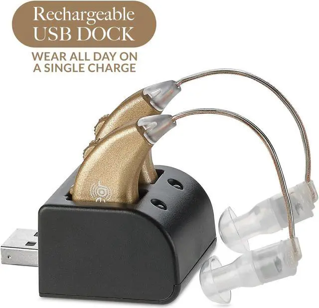 Alt view image 8 of 8 - Digital Hearing Amplifiers - Rechargeable BTE Personal Sound Amplifier Pair with USB Dock - Premium Behind the Ear Sound Amplification - By NewEar