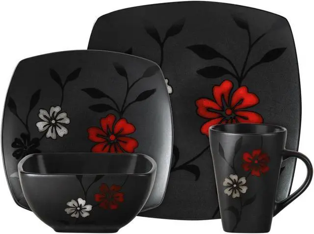 Alt view image 3 of 9 - Gibson Evening Blossom Reactive Glaze Stoneware Dinnerware Set,16 Piece