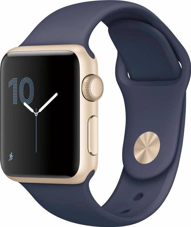 Main image of Apple Watch Series 2 38mm Smartwatch Gold Aluminum Case, Midnight Blue Sport Band (Gen 2) MQ132LL/A