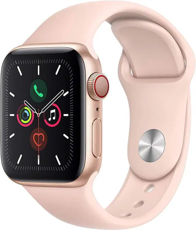 Alt view image 5 of 8 - Apple Watch Series 5 GPS + Cellular (4G) MWWP2LL/A Gold Aluminium Case / Pink Sand Sport Band Smartwatch