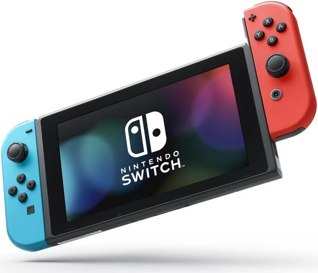 Alt view image 3 of 4 - Nintendo Switch with Neon Blue and Red Controllers