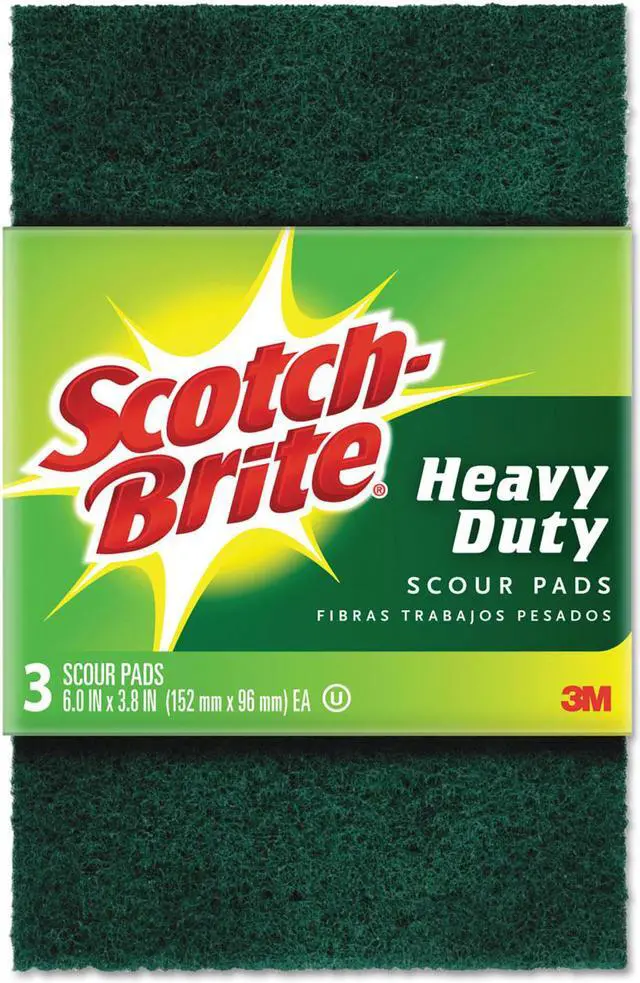 Alt view image 2 of 9 - Scotch-Brite Heavy-Duty Scour Pad 3.8w x 6"L Green 3/Pack 22310