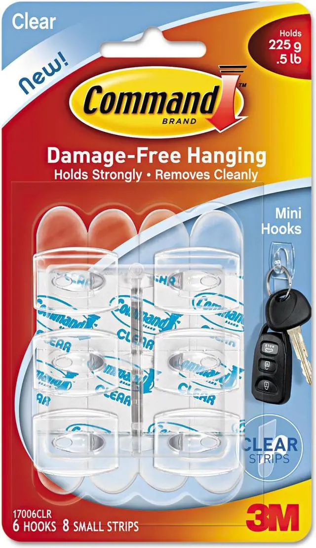 Alt view image 3 of 3 - Clear Hooks & Strips, Plastic, Medium, 6 Hooks & 8 Strips/pack