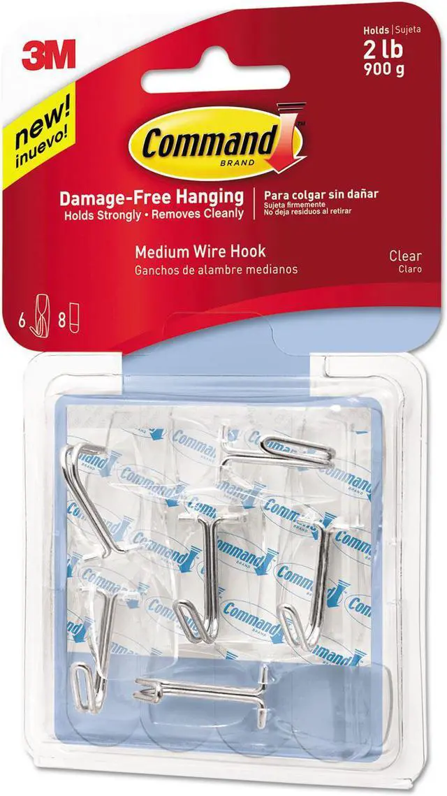 Main image of Clear Hooks & Strips, Plastic, Medium, 6 Hooks & 8 Strips/pack