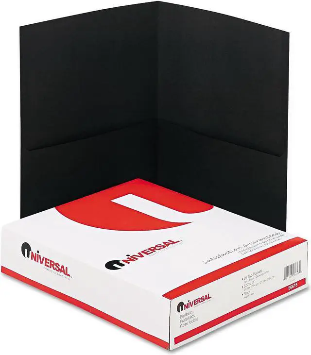 Main image of Two-Pocket Portfolio, Embossed Leather Grain Paper, Black, 25/box