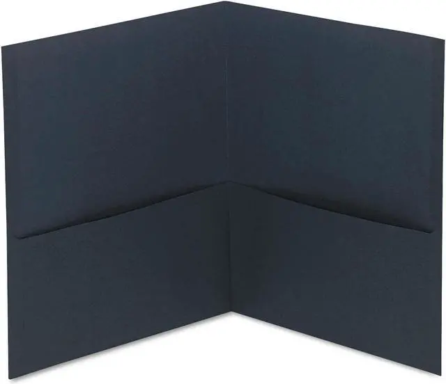 Main image of Two-Pocket Portfolio, Embossed Leather Grain Paper, Dark Blue, 25/box