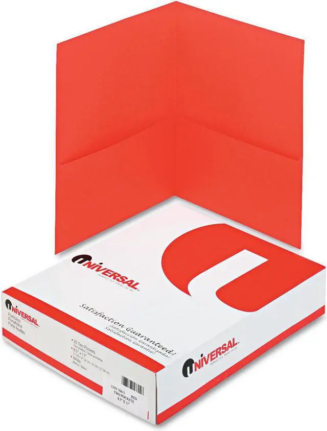 Main image of Two-Pocket Portfolio, Embossed Leather Grain Paper, Red, 25/box